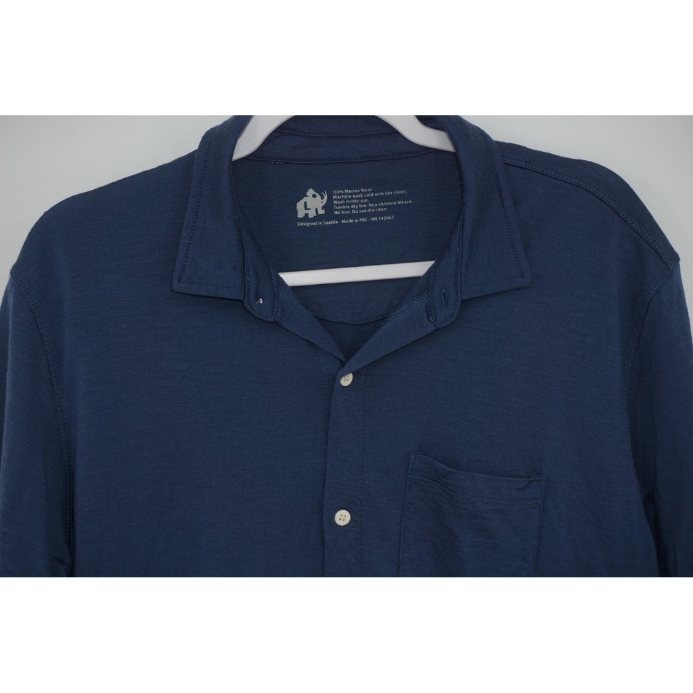 Woolly Clothing Co Shirt Blue Merino Wool Short Sleeve Button Up Men's Large